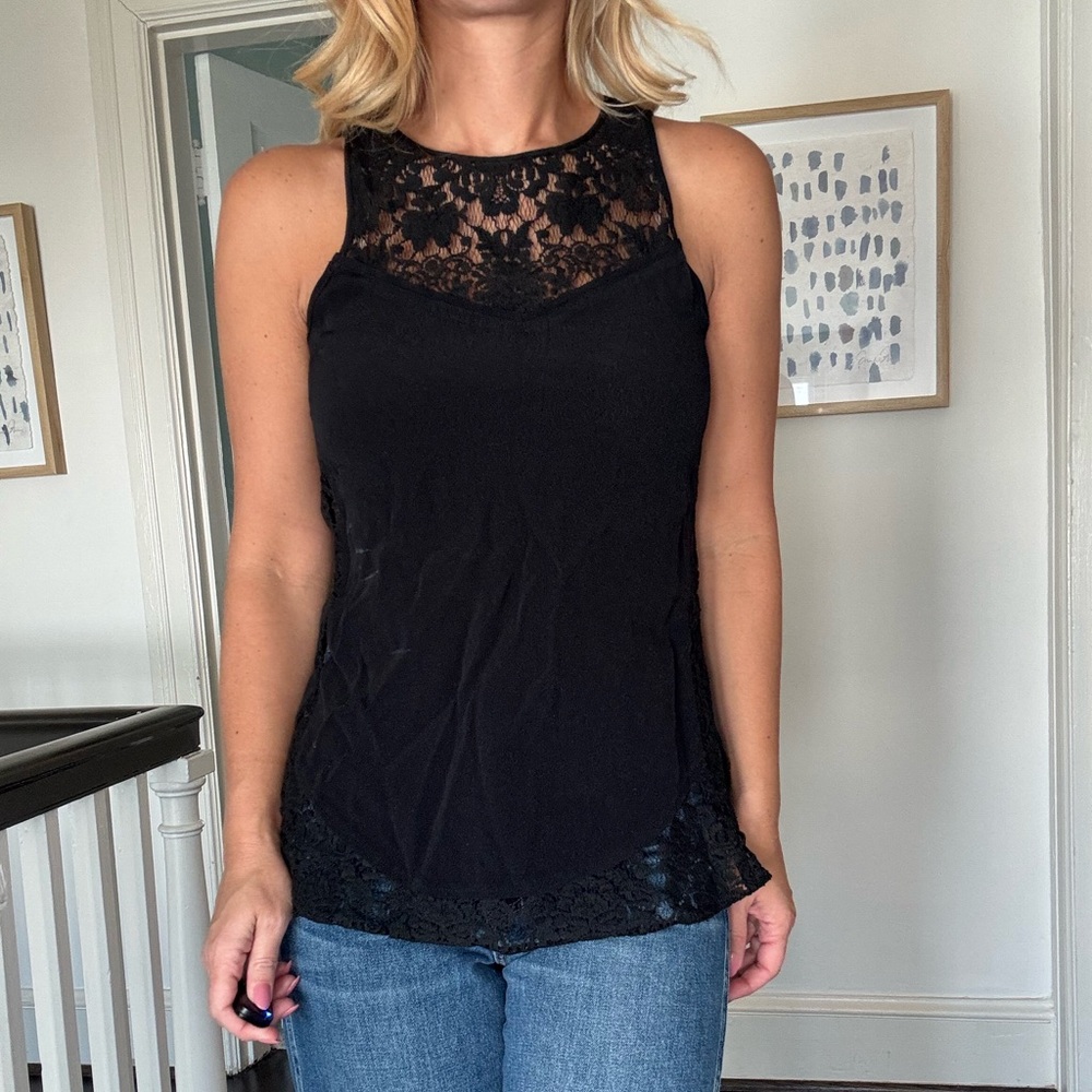 Rebecca Taylor Black Lace Panel Sleeveless Blouse – Size 4